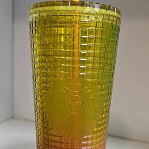 NEW Starbucks Venti "Grid" Textured Yellow/Pink Ombre Tumbler